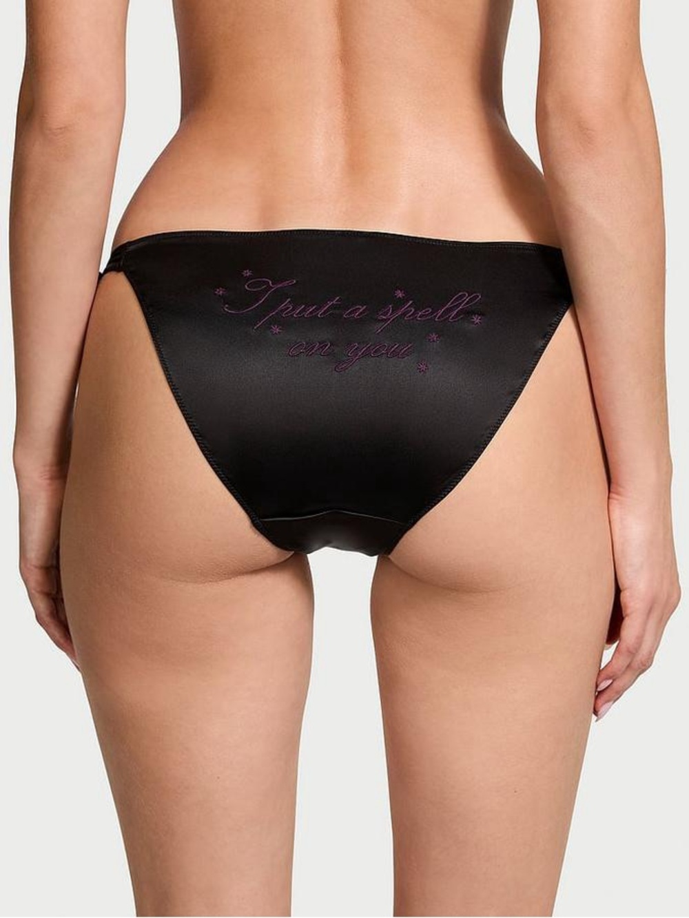 Victoria's Secret Black Bikini Brief with Purple Script Size Large NWT